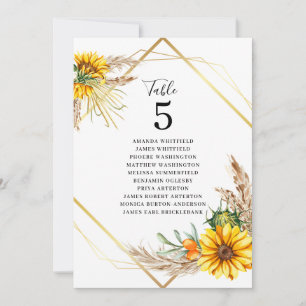 Watercolor Sunflower Rustic Wedding Table Number