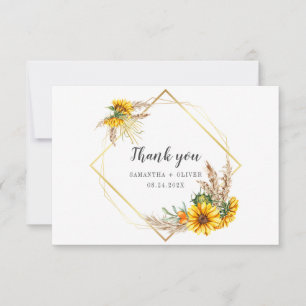 Watercolor Sunflower Rustic Wedding Thank You Card