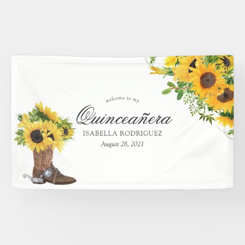 Watercolor Sunflower Rustic Western Quinceaera Banner