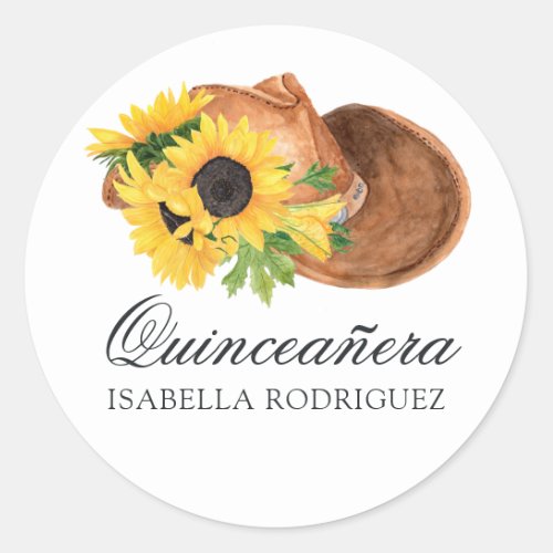 Watercolor Sunflower Rustic Western Quinceaera Classic Round Sticker