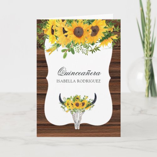 Watercolor Sunflower Rustic Western Quinceaera Invitation