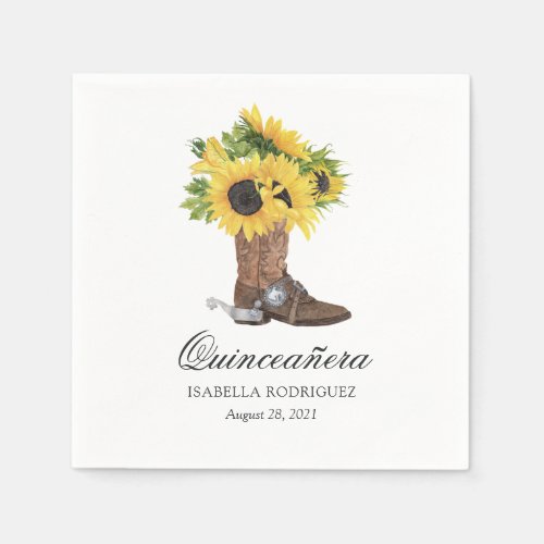 Watercolor Sunflower Rustic Western Quinceaera Napkins