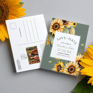 Watercolor Sunflower Sage Photo Save The Date Postcard