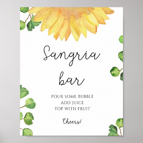 Watercolor sunflower sangria bar  poster
