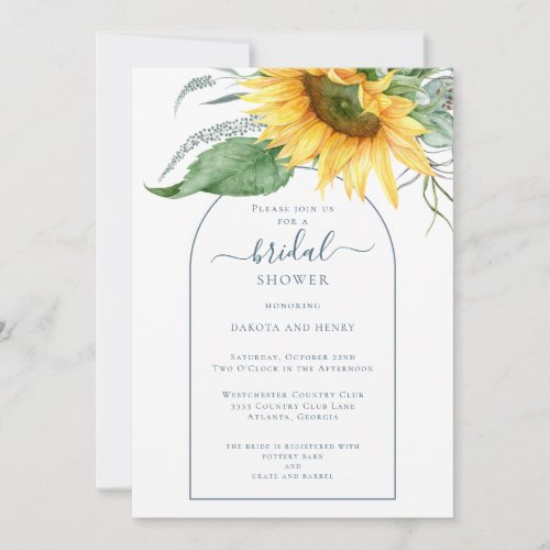 Watercolor Sunflower Script Couples Bridal Shower Invitation
