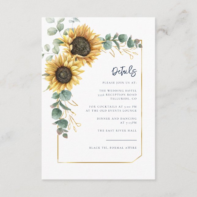 Watercolor Sunflower Script Wedding Details Enclosure Card (Front)