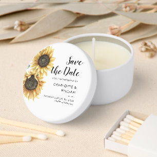 Watercolor Sunflower Script Wedding Save the Date Mini Candle Favors