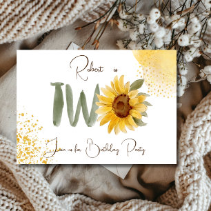 Watercolor sunflower second Birthday Invitation