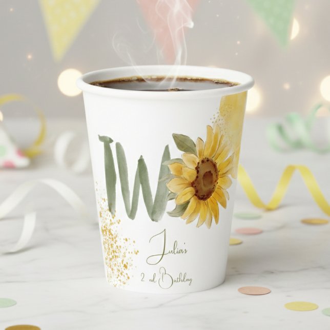 Watercolor sunflower second Birthday Paper Cups (Creator Uploaded)