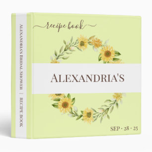 Watercolor Sunflower Shower Recipe 3 Ring Binder