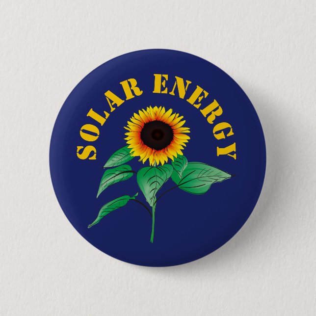 Watercolor Sunflower Solar Energy Navy Blue Button (Front)