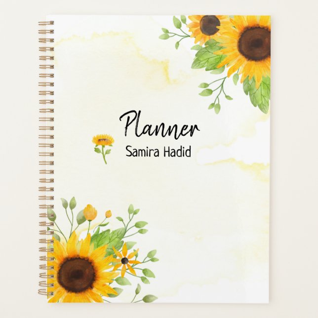 Watercolor Sunflower Spiral Planner (Front)