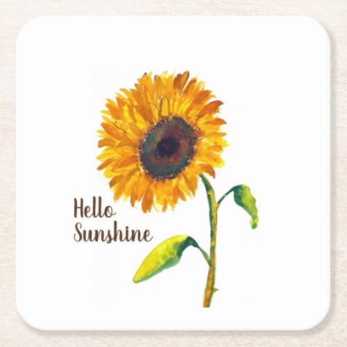 Watercolor Sunflower Square Paper Coaster