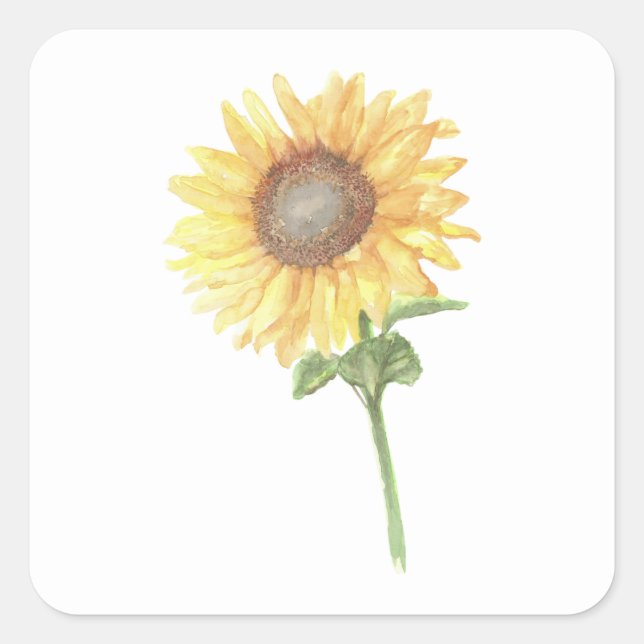 Watercolor Sunflower Square Sticker (Front)