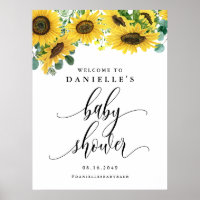 Watercolor Sunflower Summer Baby Shower Welcome Poster