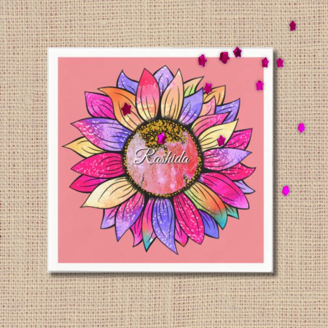 Watercolor Sunflower Summer Pink & Purple  Napkins (Creator Uploaded)