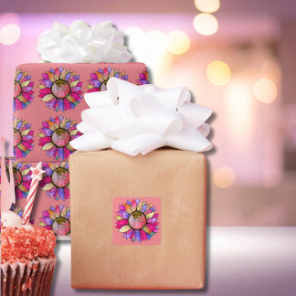 Watercolor Sunflower Summer Pink & Purple Square Sticker