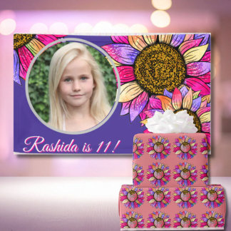 Watercolor Sunflower Summer Pink & Purple Wrapping Paper