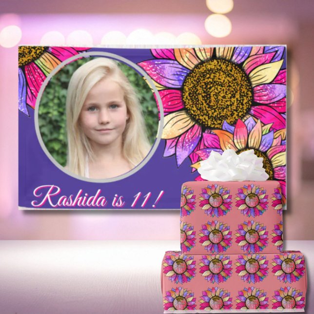 Watercolor Sunflower Summer Pink & Purple  Wrapping Paper (Creator Uploaded)