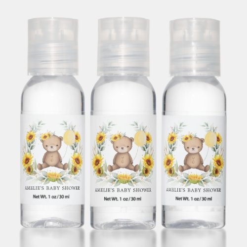 Watercolor Sunflower Teddy Bear Baby Party Favors Hand Sanitizer