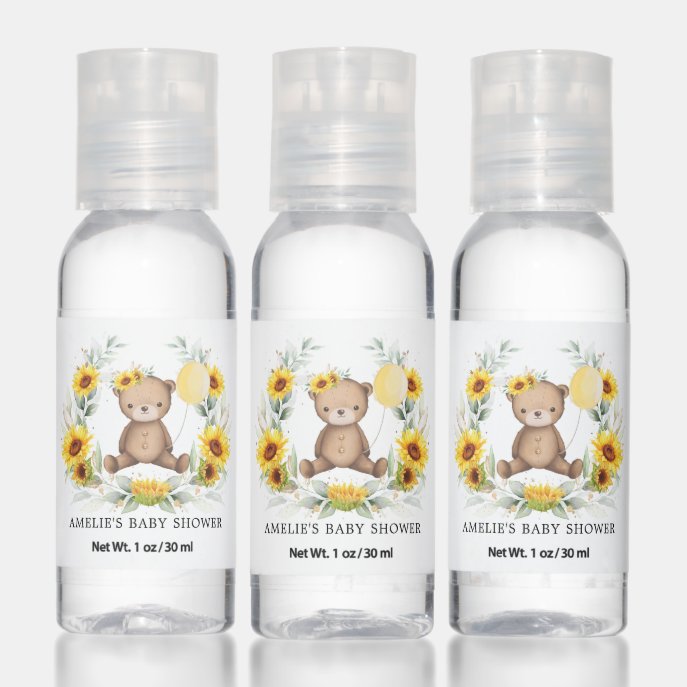 Watercolor Sunflower Teddy Bear Baby Party Favors Hand Sanitizer