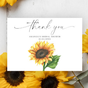 Watercolor sunflower, thank you bridal shower  card
