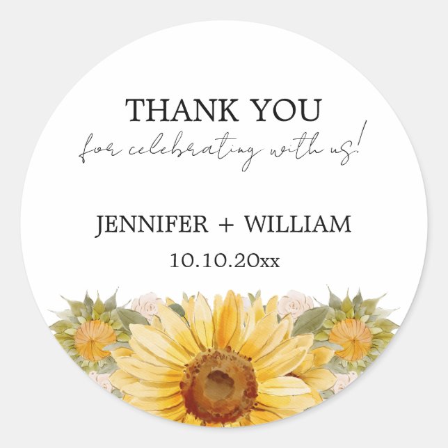 Watercolor Sunflower Thank You Homemade Welcome Classic Round Sticker (Front)