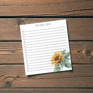 Watercolor Sunflower To Do List Rustic Country Notepad