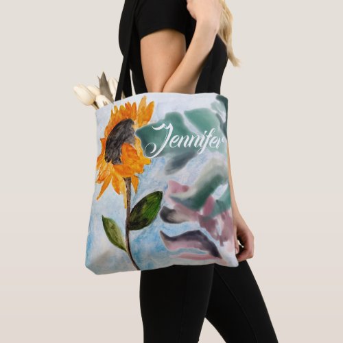 Watercolor Sunflower Tropical Botanical Painting Tote Bag