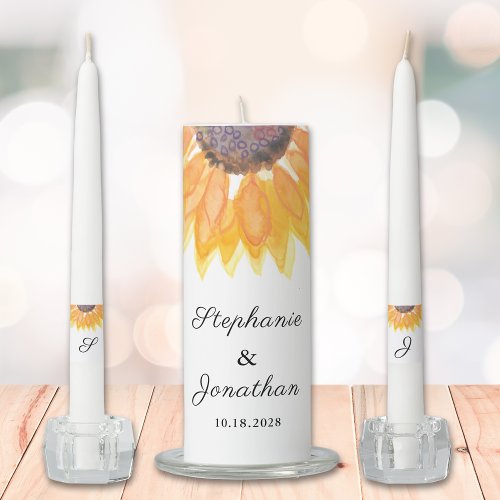 Watercolor Sunflower Unity Candle Set