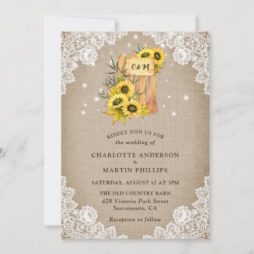 Watercolor Sunflower Vintage Burlap Fall Wedding Invitation