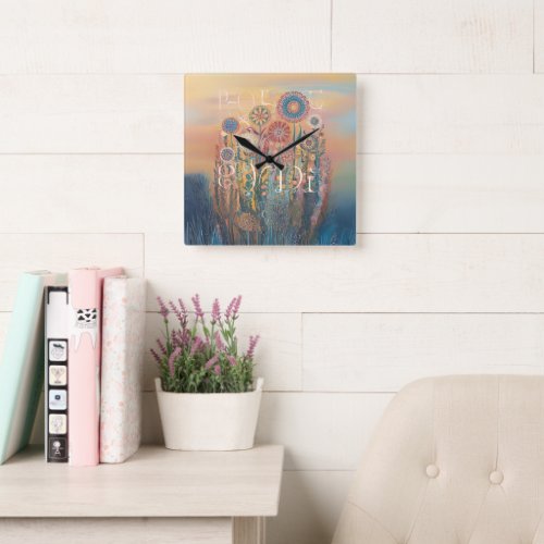 Watercolor Sunflower Warm Sunset Square Wall Clock