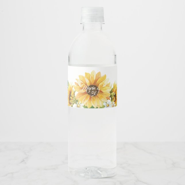 Watercolor Sunflower Water Bottle Label (Front)