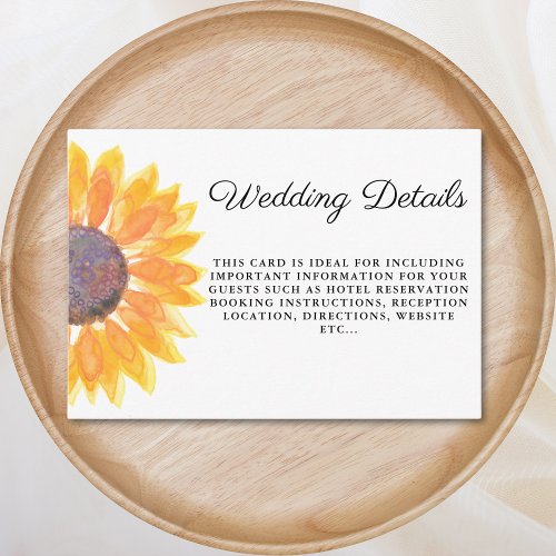 Watercolor Sunflower Wedding Details Enclosure Card