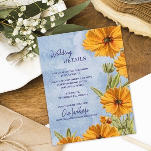 Watercolor Sunflower Wedding Details Information  Enclosure Card