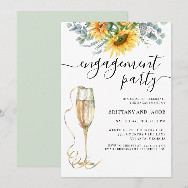 Watercolor Sunflower Wedding Engagement Party Invitation (Front/Back)