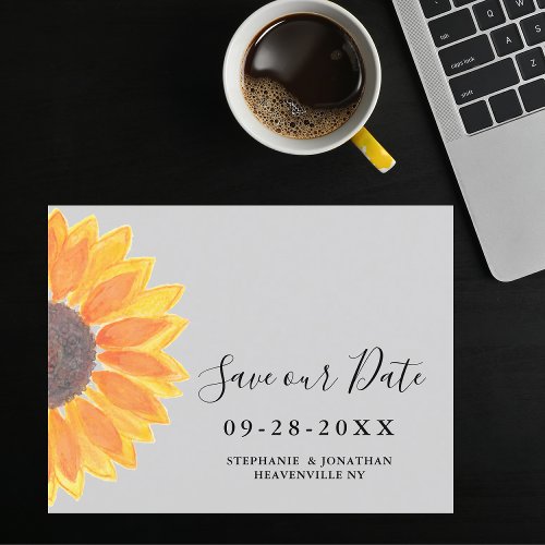 Watercolor Sunflower Wedding Gray Save The Date Announcement Postcard
