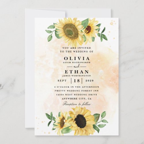 Watercolor sunflower wedding invitations