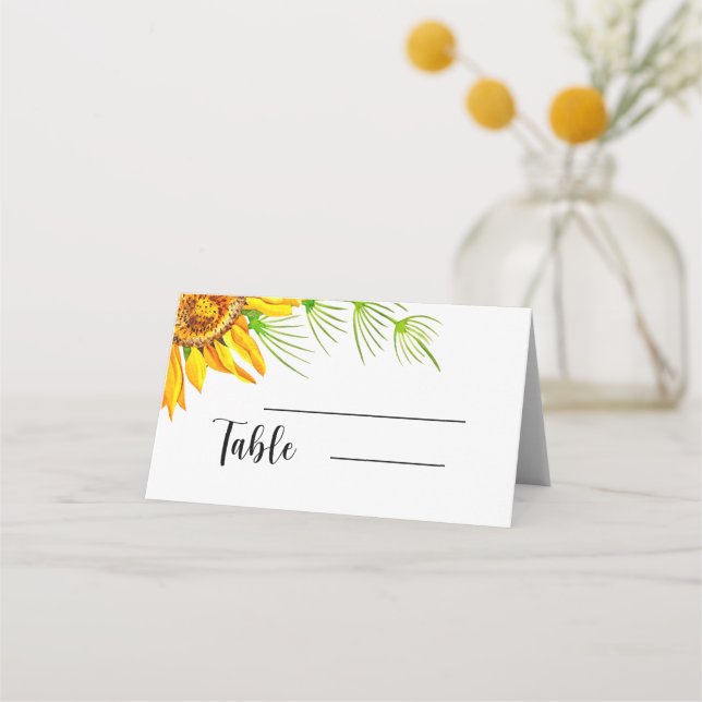 Watercolor sunflower wedding place cards (Front)