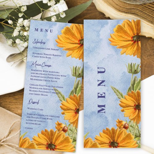 Watercolor Sunflower Wedding Reception Dinner Menu