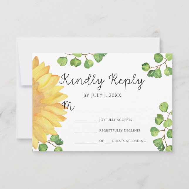 Watercolor sunflower Wedding RSVP Card (Front)