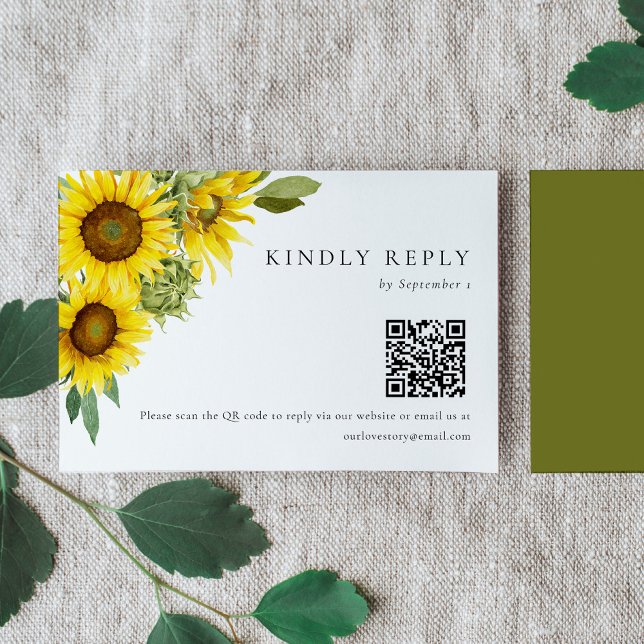 Watercolor Sunflower Wedding RSVP Card QR Code (Creator Uploaded)