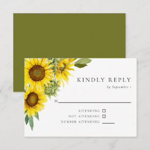 Watercolor Sunflower Wedding RSVP Elegant Rustic Card