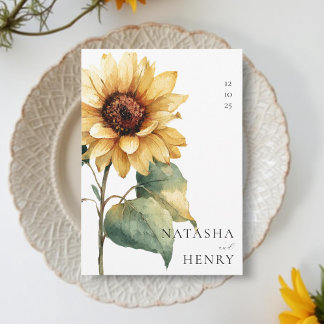 Watercolor Sunflower Wedding Rustic Boho Yellow Invitation