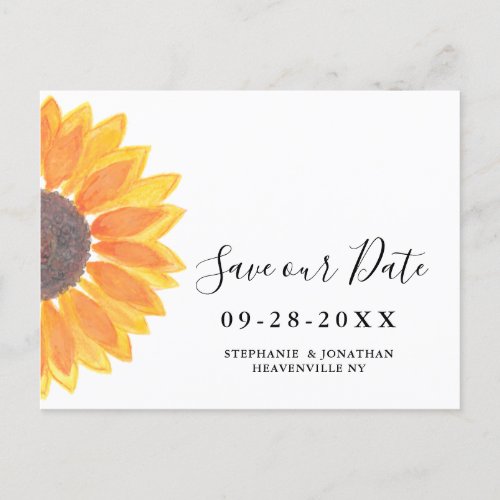 Watercolor Sunflower Wedding Save The Date Announcement Postcard