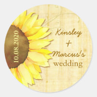 Watercolor Sunflower Wedding Save the Date Sticker