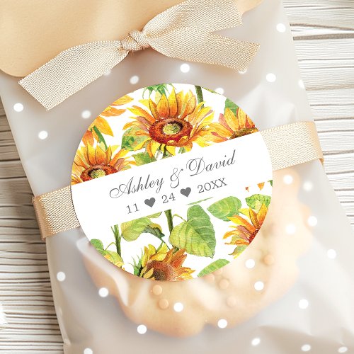 Watercolor Sunflower Wedding Thank You Classic Round Sticker