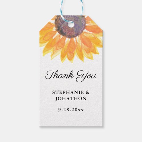 Watercolor Sunflower Wedding Thank You  Gift Tags