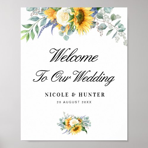 watercolor sunflower wedding welcome sign