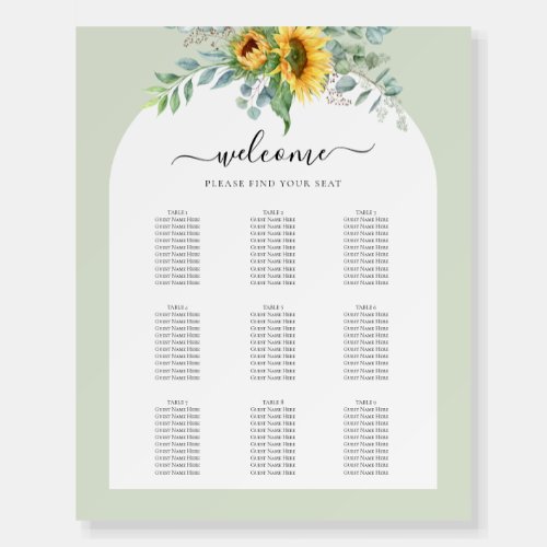 Watercolor Sunflower Welcome Seating Chart Arch  Foam Board
